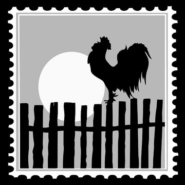 邮票上的公鸡剪影
