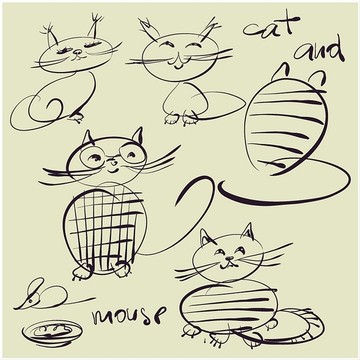 矢量猫符号艺术素描集