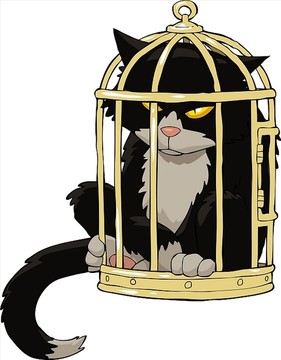 猫在鸟笼里矢量图