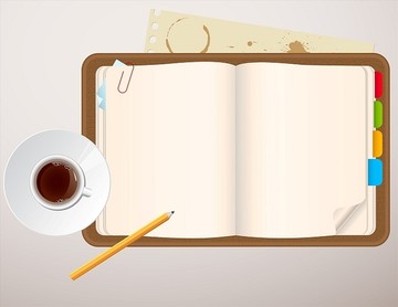 矢量背景与笔记本和一杯咖啡