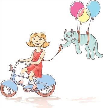 骑自行车的女孩与猫
