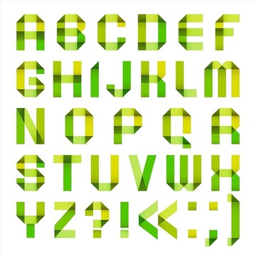 光谱字母折叠的纸带绿色和黄色