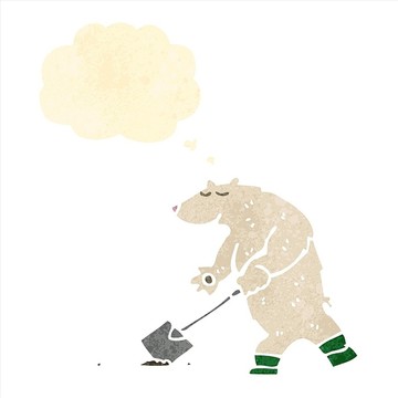 在铲雪的北极熊插画