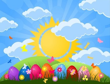 复活节彩蛋和太阳插画
