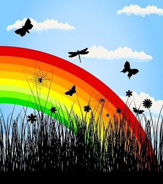 昆虫和彩虹矢量插画