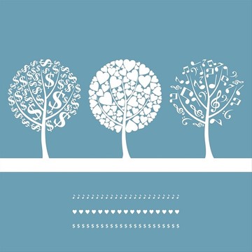 蓝色背景上的三棵树矢量插画
