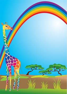 彩虹和长颈鹿的肖像边框
