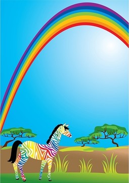 彩虹和斑马的肖像边界