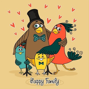 小鸟幸福家庭共同拥抱矢量插画