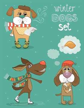 冬季时装的狗狗矢量图