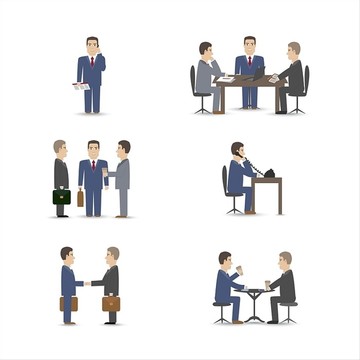 商务人士谈判场景集矢量插画