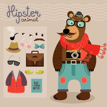 泰迪熊的服装配件元素矢量插画