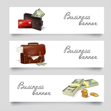 商务公文包和钱包横幅矢量插图