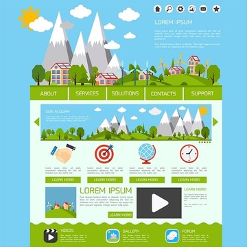 绿色生态能源网站设计模板矢量图