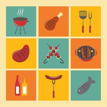 鱼和肉烧烤食品图标