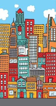 多彩色建筑城市插图