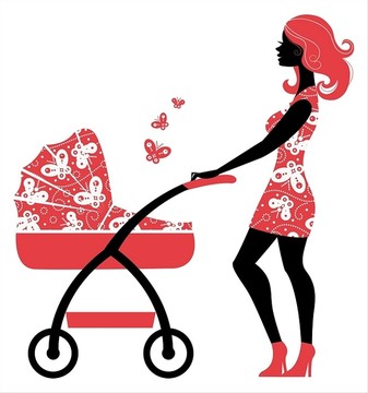 美丽的母亲和婴儿车插图