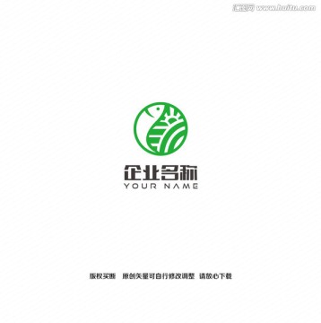 鱼田园绿色创意logo