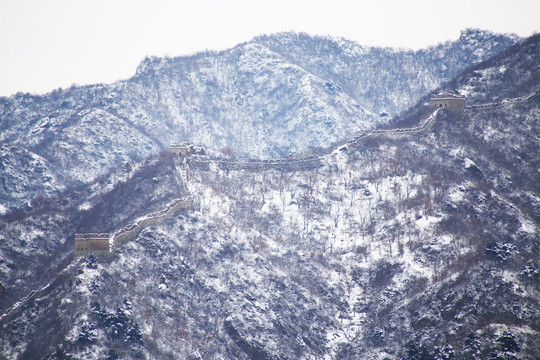 冬季箭扣长城雪景长焦户外无人