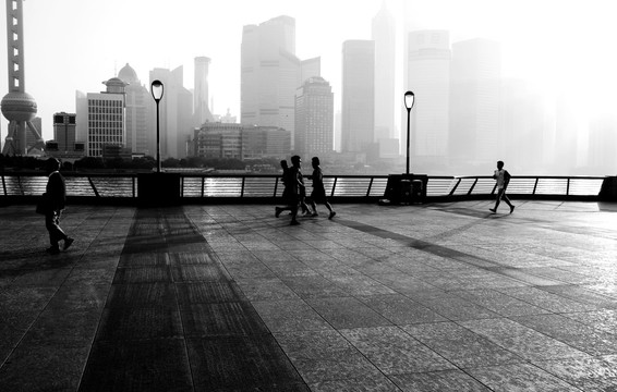 上海外滩早晨 黑白
