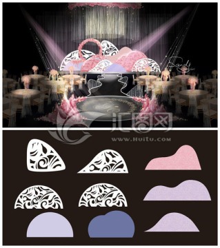 粉色清新线帘高端婚礼舞台设计