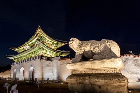 韩国首尔光化门 日落夜景