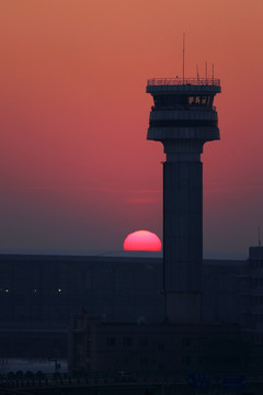 空管塔台 夕阳黄昏