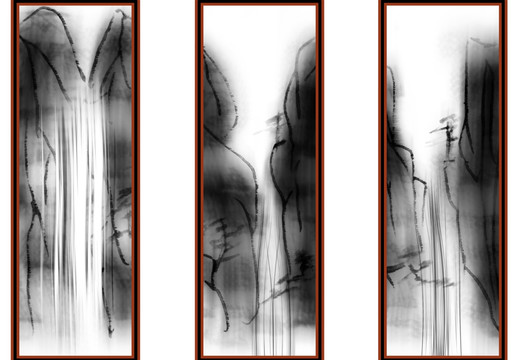抽象瀑布 茶室画 合层
