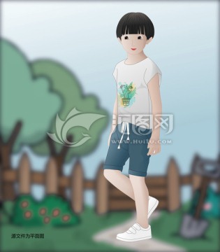 萌系男孩人物插画平面图PSD