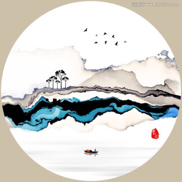 新中式抽象意境水墨山水 装饰画
