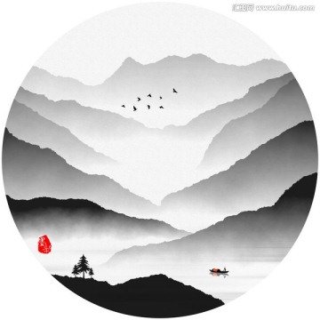 意境水墨群山 水墨山水装饰画