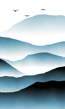 水墨山壁画 水墨群山