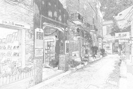 上海新天地石库门老建筑线描合层