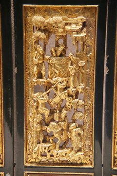 清代金漆木雕西游记花板