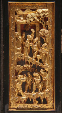 清代金漆木雕神话人物花板