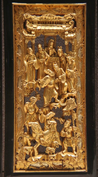 清代金漆木雕古代人物花板