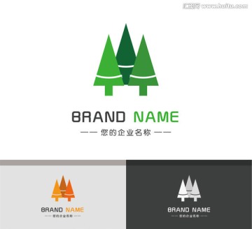 优雅绿色三棵树logo