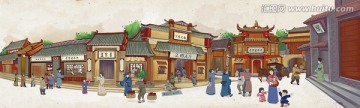 古代街市插画长图