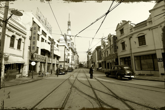 上海 泛黄黑白 老照片 旧上海