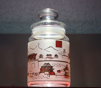 玻璃工艺品画避暑山庄盖瓶