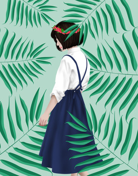 唯美小清新女生插画图片