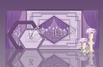 紫色几何时尚大气婚礼效果图