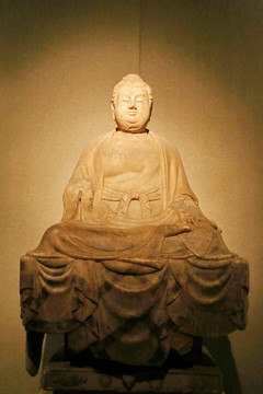 唐代白石雕释迦坐像