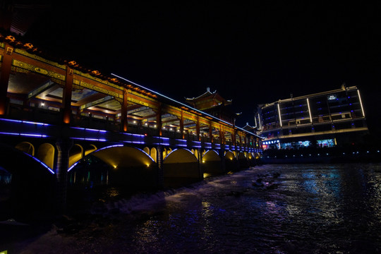 蒙山长寿桥夜景