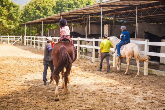 少年儿童学习骑马