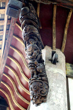 木雕 柱子 中国元素 古建筑