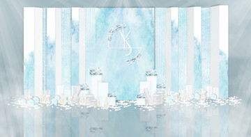 白蓝色冰雪海边婚礼迎宾区效果图