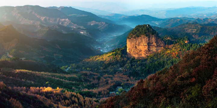 天水 麦积山 秋景 俯瞰