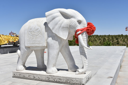 高清汉白玉大象，白象石雕