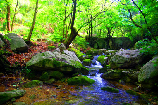 原始森林油画